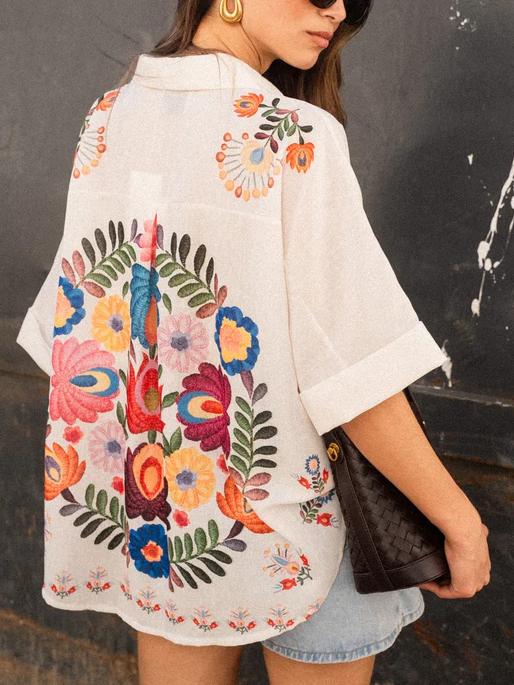 Camicia a maniche corte con stampa floreale Carla