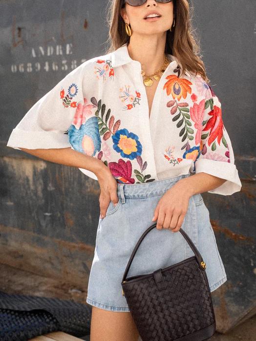 Camicia a maniche corte con stampa floreale Carla