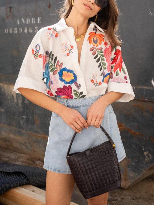 Camicia a maniche corte con stampa floreale Carla