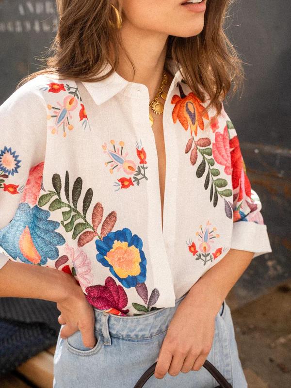 Camicia a maniche corte con stampa floreale Carla