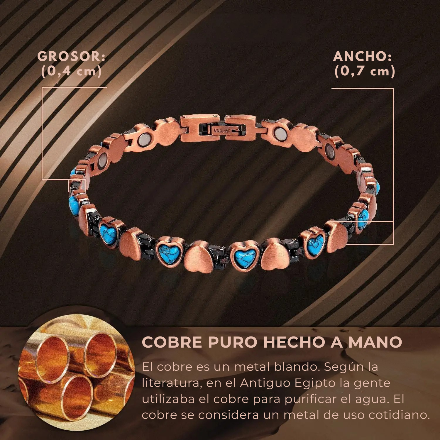 MODENZA™ Blue Energy – Pulsera de cobre y turquesa.