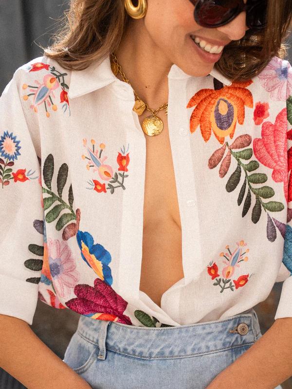 Camicia a maniche corte con stampa floreale Carla