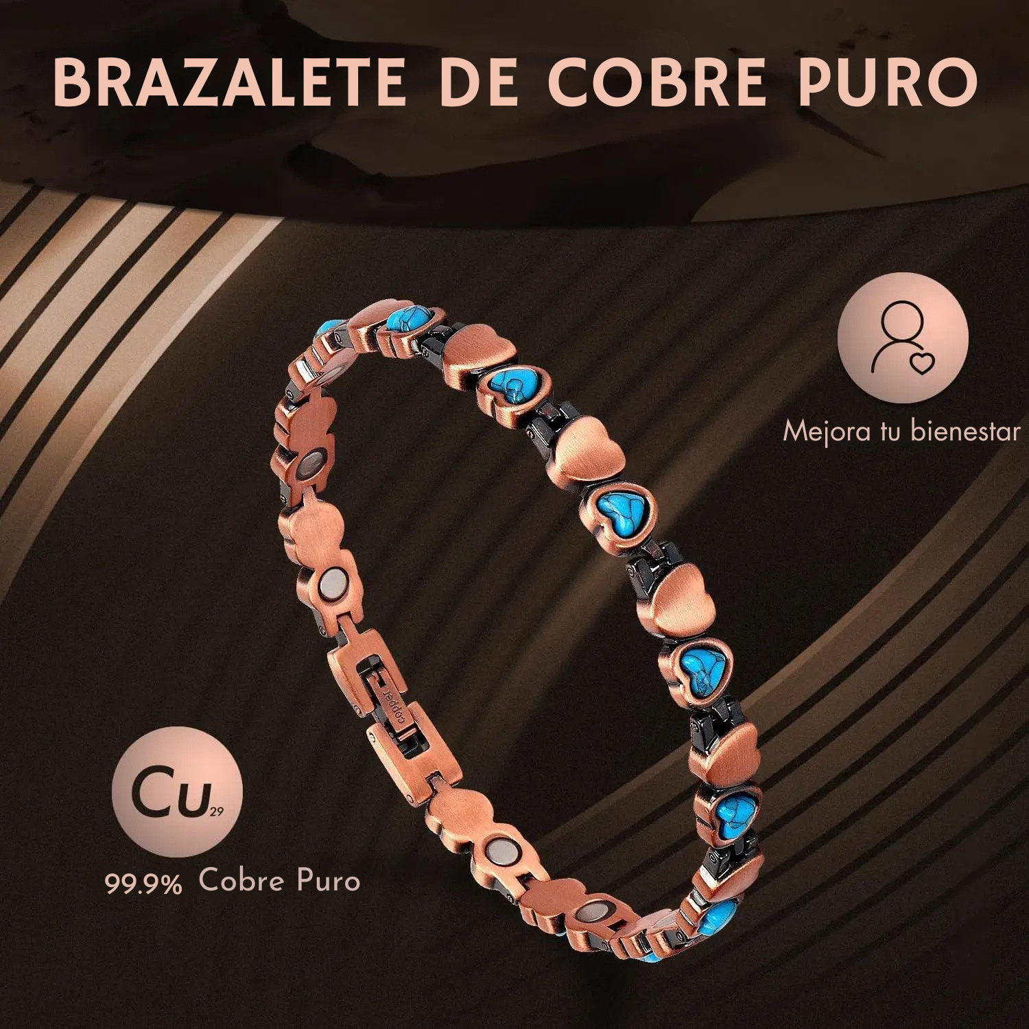 MODENZA™ Blue Energy – Pulsera de cobre y turquesa.