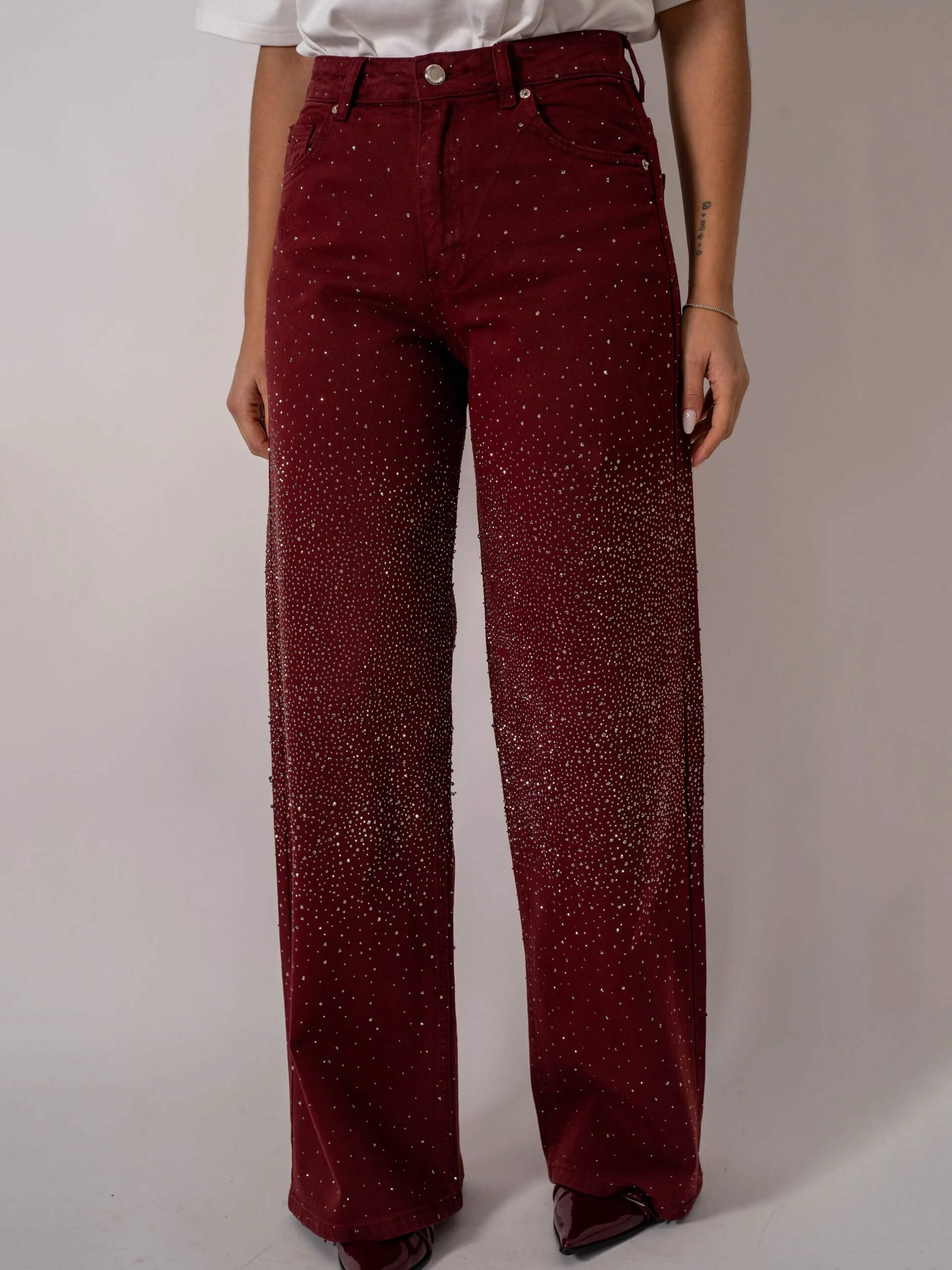 Jeans in denim glitter bordeaux