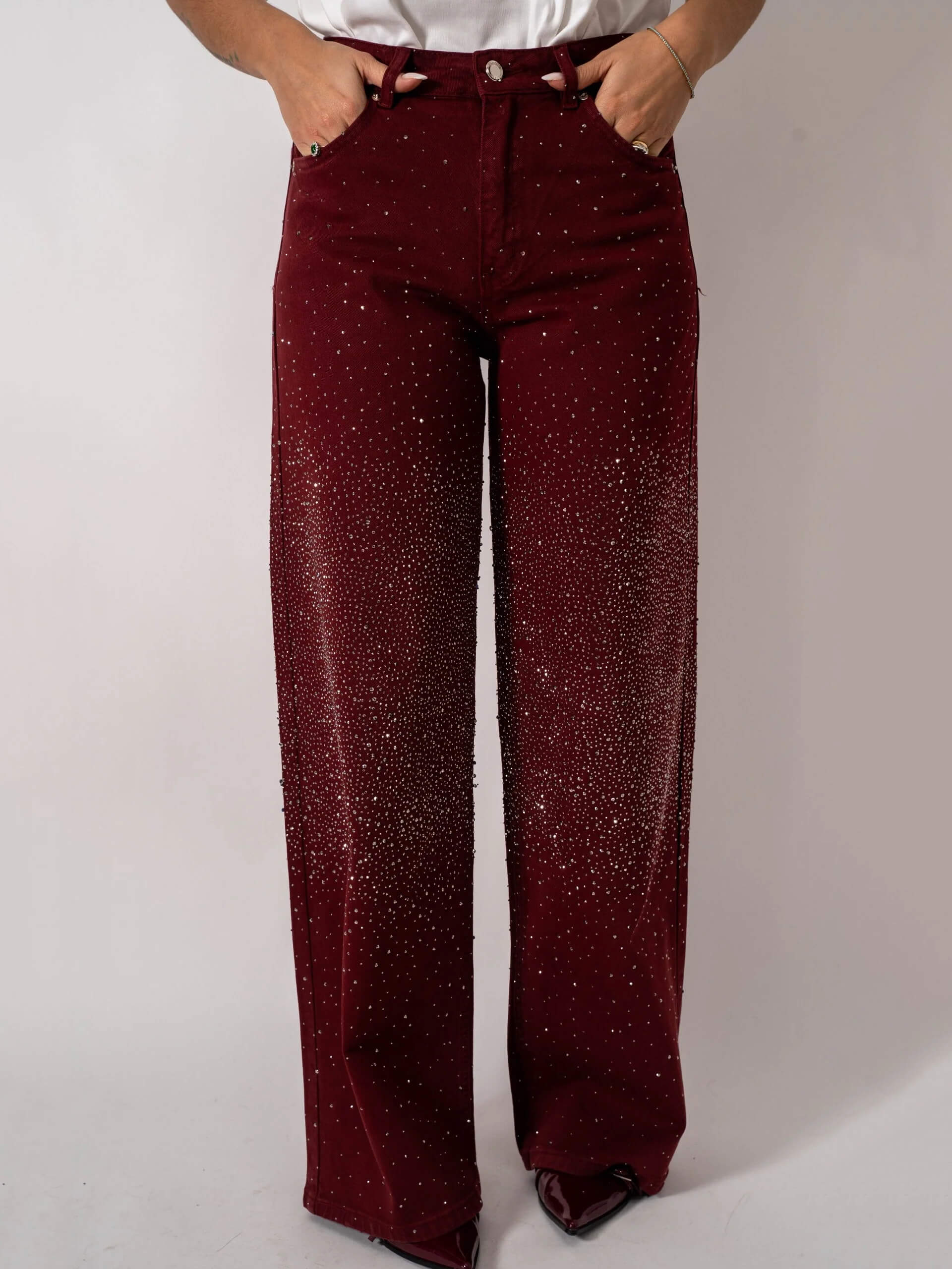 Jeans in denim glitter bordeaux