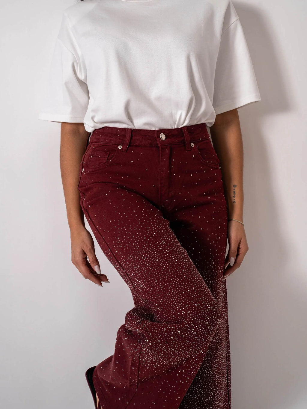 Jeans in denim glitter bordeaux