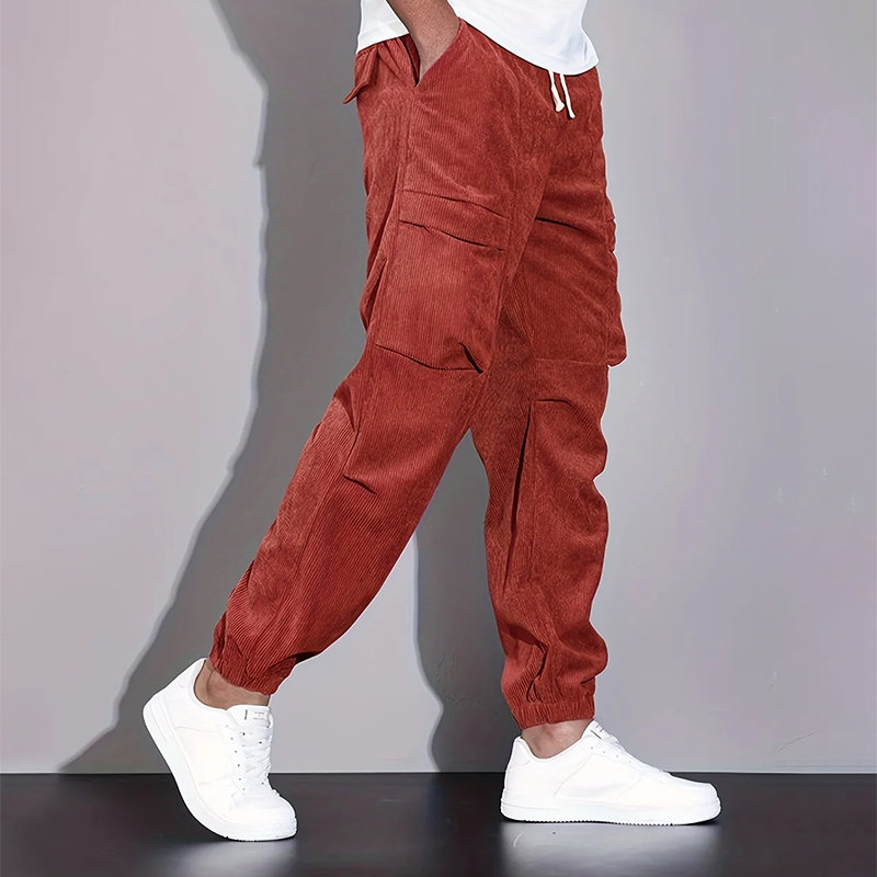 Men’s Corduroy Cargo Pants with Multiple Pockets