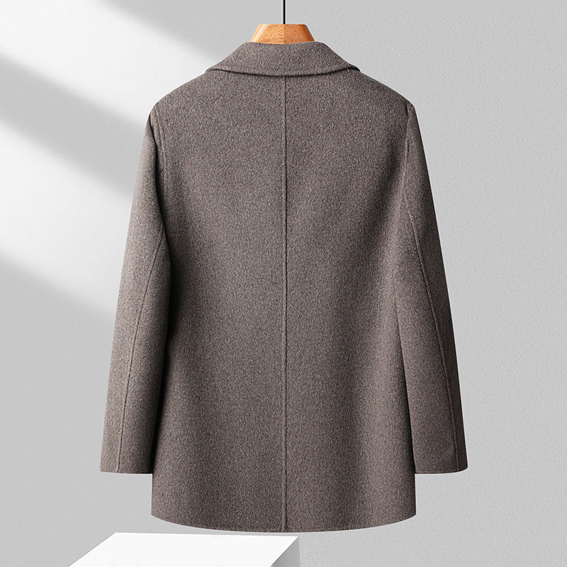 Men’s Double-Breasted Wool Blend Coat with Lapel Collar