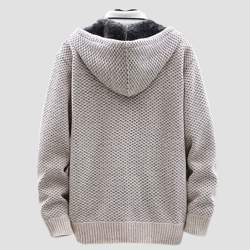 Men’s Fleece-Lined Jacquard Knit Hoodie with Zip Front