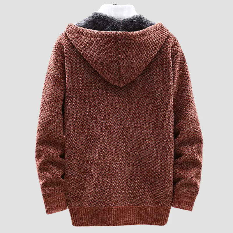 Men’s Fleece-Lined Jacquard Knit Hoodie with Zip Front
