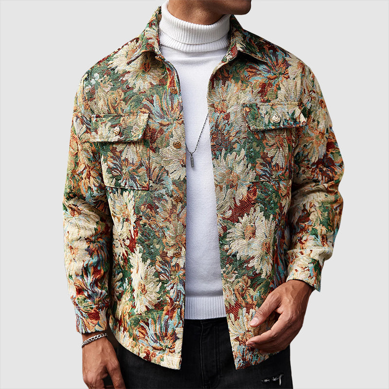 Men’s Floral Jacquard Shirt Jacket with Button Front