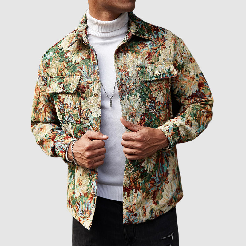Men’s Floral Jacquard Shirt Jacket with Button Front