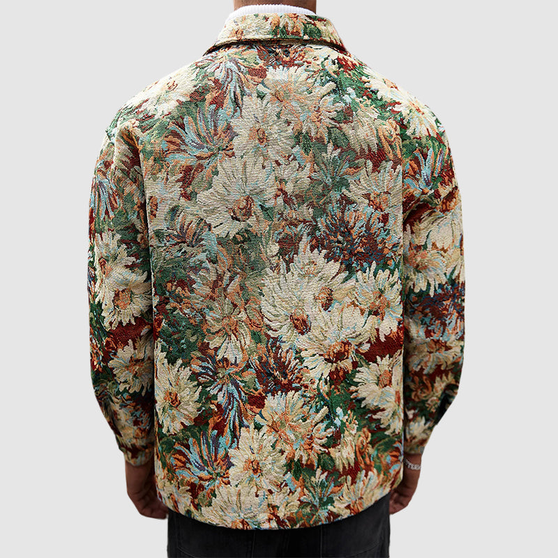 Men’s Floral Jacquard Shirt Jacket with Button Front