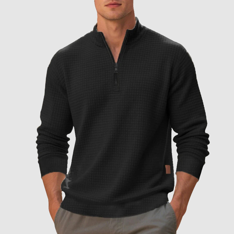 Men’s Quarter-Zip Mock Neck Sweatshirt with Textured Finish