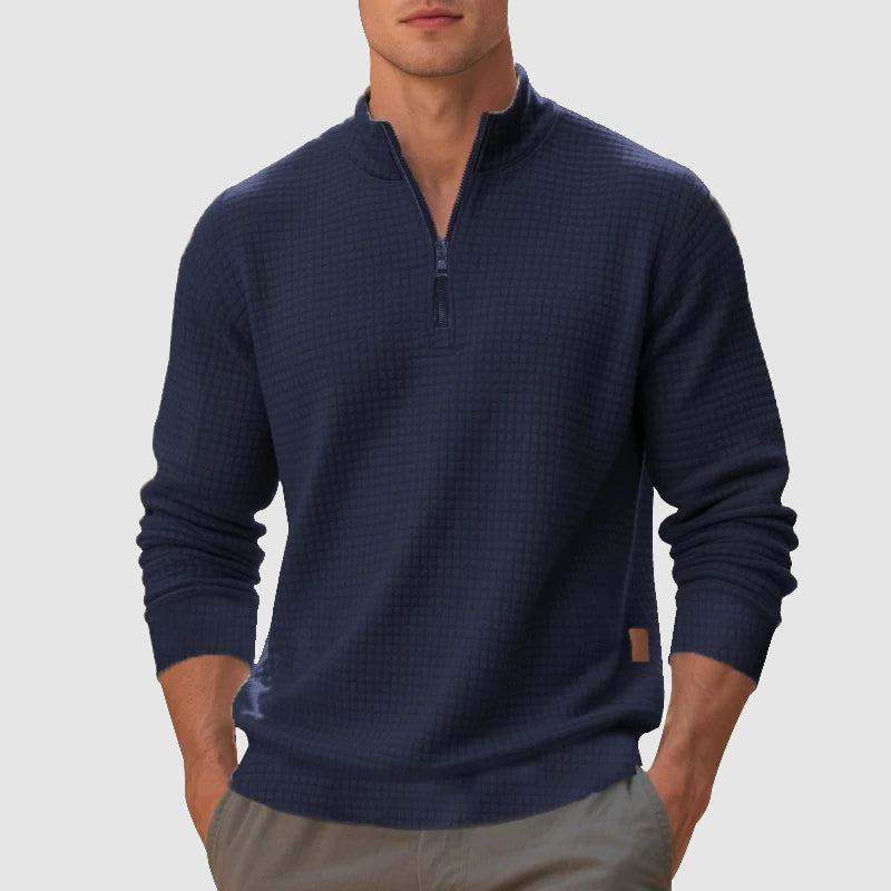 Men’s Quarter-Zip Mock Neck Sweatshirt with Textured Finish