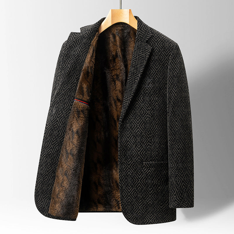 Men’s Textured Pattern Coat with Faux Fur Lining