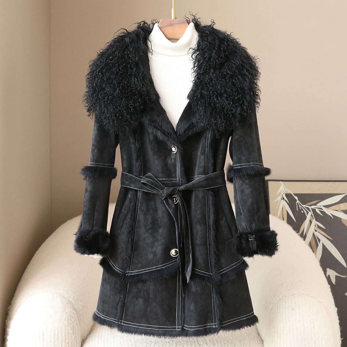 Sofia Amoretti Couture Fur Belted Coat