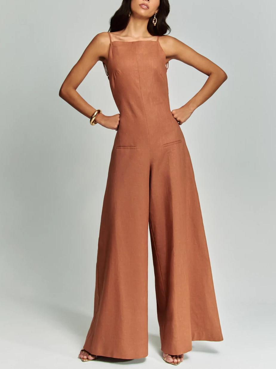 Tuta marrone con scollo all'americana Radiant